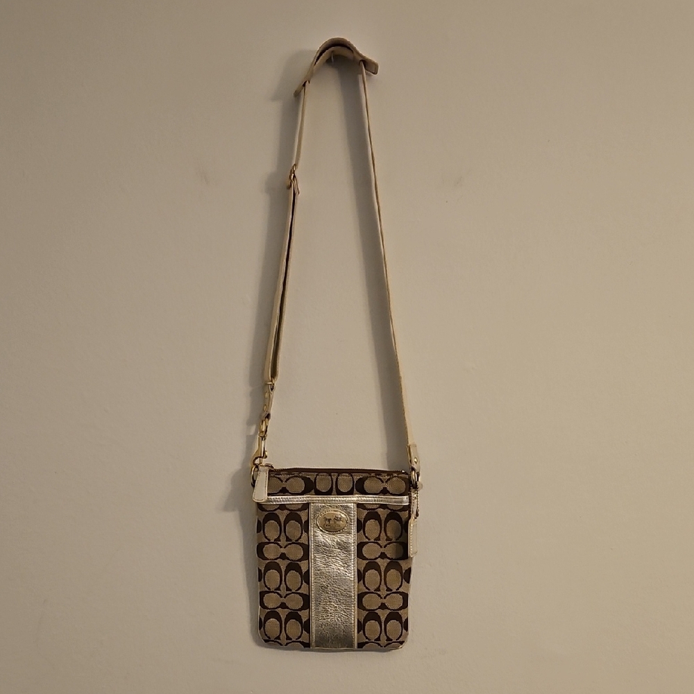 Coach Signature Brown and Silver Crossbody Bag